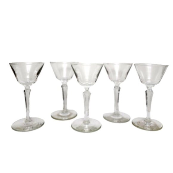 RARE Antiq Collectible Crystal Aperitif Cordial Stemware w/Hexagon Stem Set of 5 - Picture 2 of 4